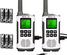 RT45 Walkie Talkie, Rechargeable Walkie Talkie for Adults Long Range, PMR446 16 Channels, With AA Battery LED Torch Walkie Talkies for Family Hiking, Outdoor(Silver, 2Pcs)