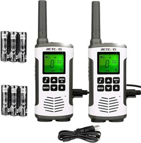 RT45 Walkie Talkie, Rechargeable Walkie Talkie for Adults Long Range, PMR446 16 Channels, With AA Battery LED Torch Walkie Talkies for Family Hiking, Outdoor(Silver, 2Pcs)
