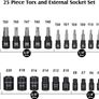 25-Piece Torx Bit and Female External Socket Set, 13 Star Bits (T8- T60) & 12 Female E-Torx (E4-E22), Professional Grade Auto & Motorcycle Mechanic Socket Set Image 2