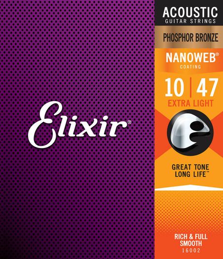 Elixir Nanoweb 10-47 Phosphor Bronze 16002 Extra Light Acoustic Guitar Strings