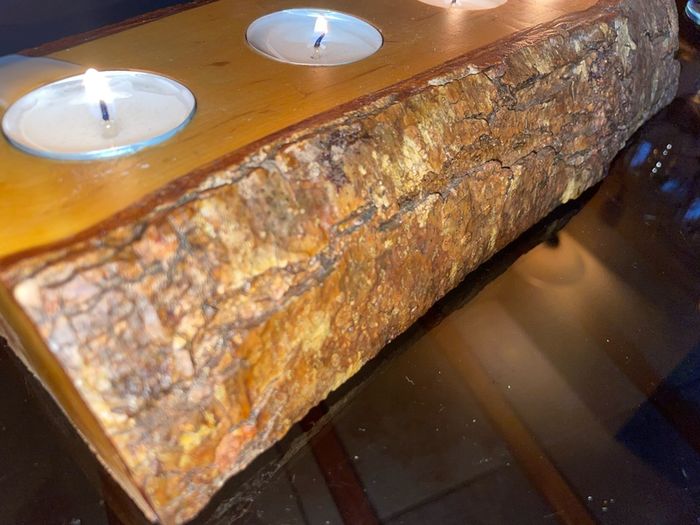 Stunning Rustic Live Edge Pine Wood Tea Light Holder Yule Log Waxed and Sealed