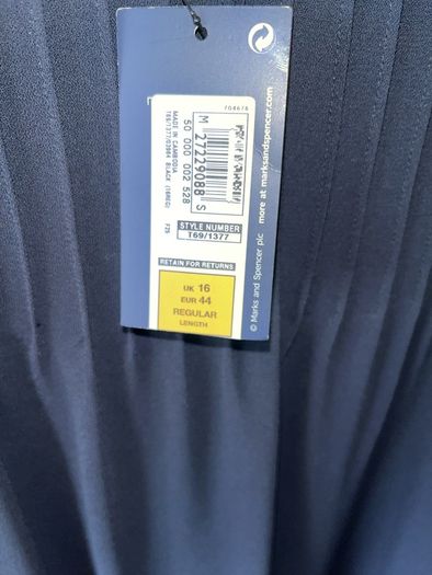 Dress M&S, black, long sleeves, very dressy, round neck with pleated detail at top.