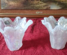 Pair Of Original Murano Glass Pearl Lustre Finish Vase