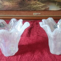 Pair Of Original Murano Glass Pearl Lustre Finish Vase