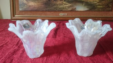 Pair Of Original Murano Glass Pearl Lustre Finish Vase