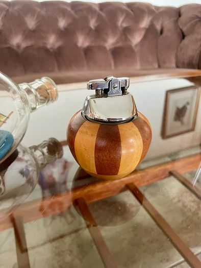 Ronson Carousel Vintage Table Lighter Mid Century Modern Wood Chrome England 1950s to 60s