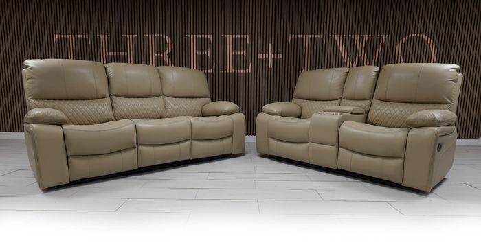 Rita 3+2 True Beige Leather Recliner Sofa Set
