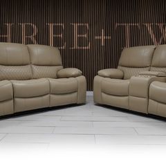 Rita 3+2 True Beige Leather Recliner Sofa Set