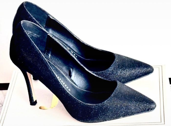 Sparkly Black Stiletto Heels - Size UK 5 (Atmosphere)