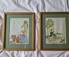 Vintage Crinoline Lady / Crinoline Couple Embroidery Pair