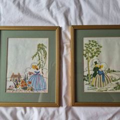 Vintage Crinoline Lady / Crinoline Couple Embroidery Pair