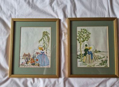 Vintage Crinoline Lady / Crinoline Couple Embroidery Pair