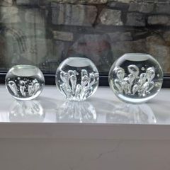 3 x cylindrical glass candle holders