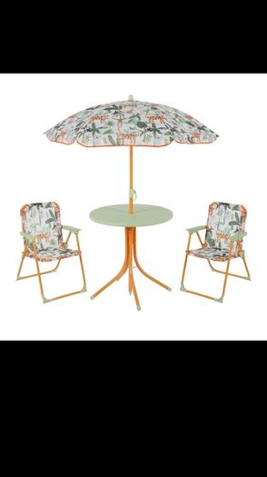 Kids table set. Outdoor furniture set. Kids camping set. 4-Piece set: Kids ensemble with 2 folding chairs, table and parasol. Picnic table
