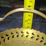 Beautiful Old Brass Trinket Basket featuring a swing handle, pierced shaped cutouts along the scalloped edge, and an engraved floral pattern, Postage Available Image 5