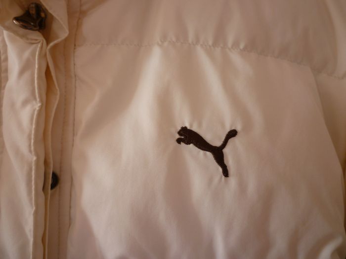 Jacket Puma Duck Feather Down Quilted Jacket. Cream. Hood detachable. Very good Condition.  Perfect Med,  Large Coat