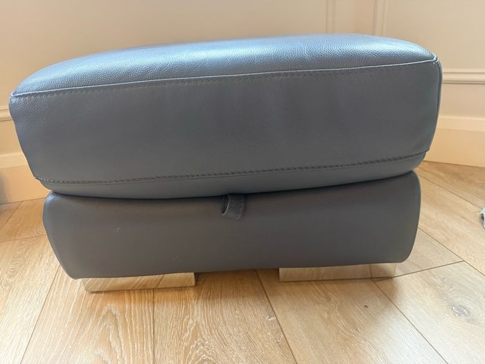 Blue Leather DFS Recliner Sofa & Footstool