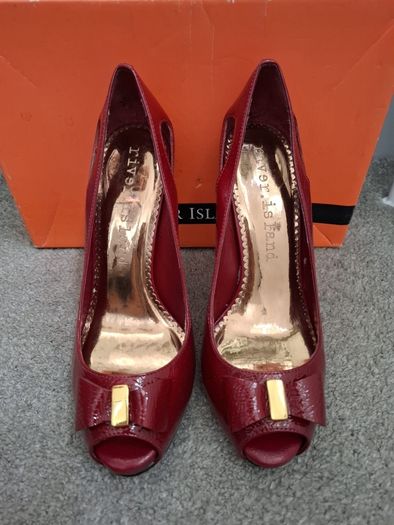 Red peep toe River Island high heels. Size UK5