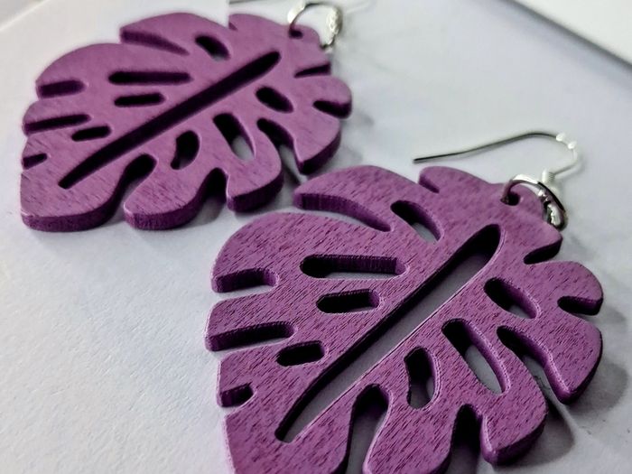 Aubergine Monstera Leaf Earrings