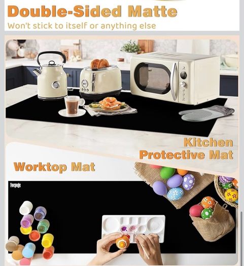 Silicone Kitchen Worktop Protector: 125 x 40 cm Heat Resistant Silicone Mat Long Silicone Mat for Worktops - Heat Resistant Mat for Kitchen Countertop Waterproof Cuttable Table Protector/Black/Foepoge