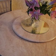 marble table and six chairs