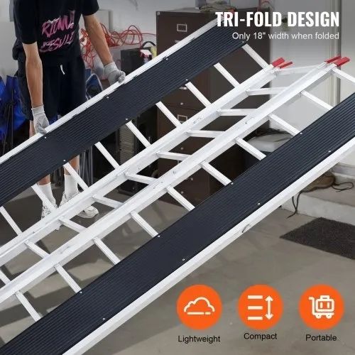 Tri-Fold Loading Ramp, 2160 x 1375 mm, Non-Slip Aluminum Trailer Ramp with Compact Design, Easy Storage, 680.4 kg Load Capacity