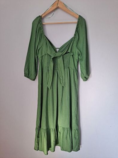 Monsoon green linen mix dress size UK 14