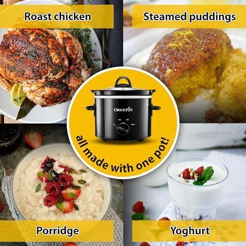 Slow Cooker | Removable Easy-Clean Ceramic Bowl | 1.8 L Small Slow Cooker (Serves 1-2 People) | Energy Efficient | Black