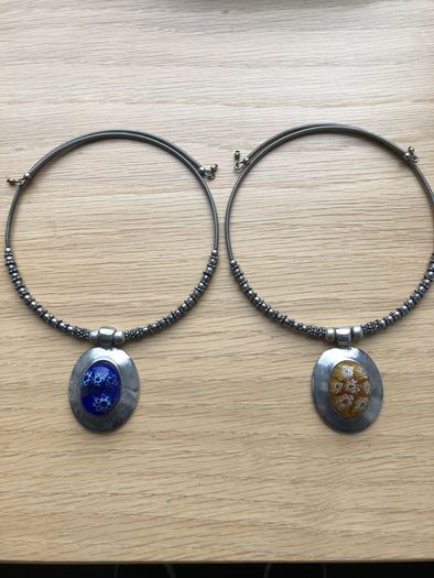 Set of necklaces bohemian style blue and brown