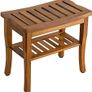 Teak Shower Bench, Spa Bath Shower Stool with Storage Shelf, Wooden Seat Stool for Bathroom Image 2