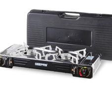 Camping Gas Stove, Double Burner  BBQ Cooker, Outdoor Grill Plate  Automatic Ignition System, Butane Can BBQ Caravan Outdoor
