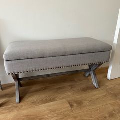 Grey Upholstered Storage Bench