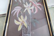 Lovely framed coloured chalk still life flower vase
