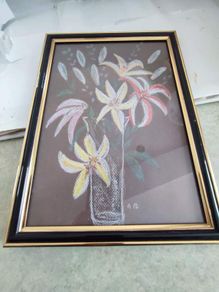 Lovely framed coloured chalk still life flower vase