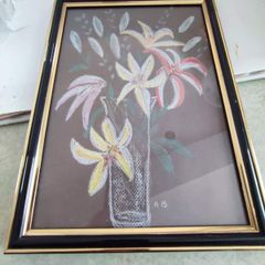 Lovely framed coloured chalk still life flower vase