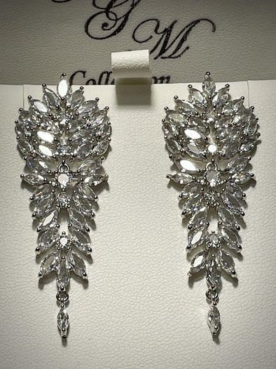 Earrings Cubic Zirconia Dangle Silver Tone