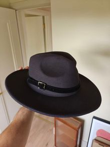 Classic flat brim dark grey fedora