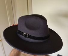Classic flat brim dark grey fedora