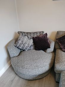 L shape sofa, pouffe and swivel chair