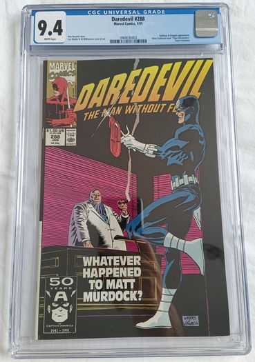 Daredevil Issue 288 CBCS / CGC 9.4 Bullseye Certified Graded Comic Framed  DC Marvel