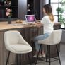 Set of 2 Corduroy Velvet Bar Stools with Curved Backrest and Footrest Cream Image 3