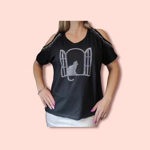 Tops Women Coldshoulder cat