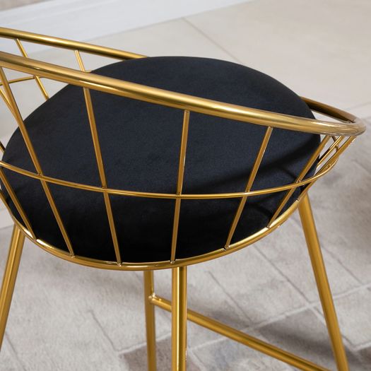 2 pcs. Bar Stool Kitchen Stool with Backrest Plastic Pins for Kitchen Dining Metal Velvet Touch Polyester Fabric Foam Gold+Black 52.5 x 47 x 97 cm