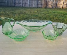 Art Deco Pressed Green Glass Set