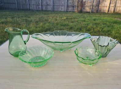 Art Deco Pressed Green Glass Set