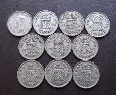 Great Britain. George VI. 10 Silver@6 pence Full run of the years (1937-1946)