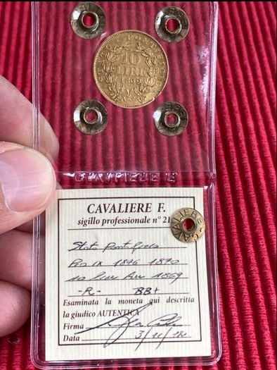 Vatican 1869 10 Lire Gold Coin Papal State Rare low mintage 5944!