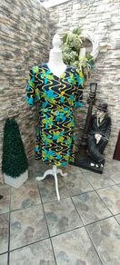 vintage 70s 80s navy yellow print Short sleeve dress
