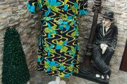 vintage 70s 80s navy yellow print Short sleeve dress