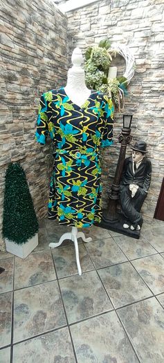 vintage 70s 80s navy yellow print Short sleeve dress